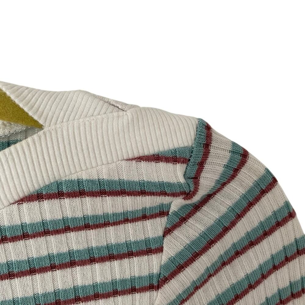 Frame Cropped Stripe Knit Top size XS White Brown Green - Picture 7 of 9